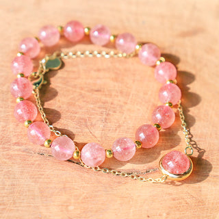 Buddha Gift Sun Stone Strawberry Quartz Crystal Positive Bracelet