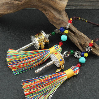 Buddha Gift Tibet Om Mani Padme Hum Prayer Wheel Tassel Bag Car Hanging Decoration