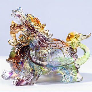 Buddha Gift Feng Shui Dragon Turtle Handmade Liuli Crystal Art Piece Home Office Decoration