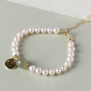Buddha Gift Natural Pearl Hetian Jade Happiness Healing Bead Bracelet