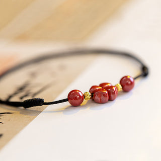 Buddha Gift Four Leaf Clover Cinnabar Blessing Calm String Bracelet Anklet