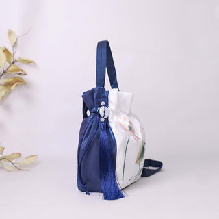 Buddha Gift Embroidered Lotus Koi Fish Crane Camellia Cotton Linen Tote Crossbody Bag Shoulder Bag Handbag