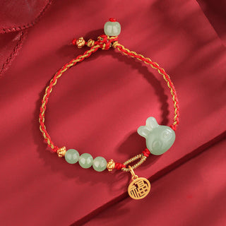 Buddha Gift 925 Sterling Silver Year of the Rabbit Hetian Jade Happiness Luck Red String Bracelet