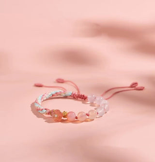 Buddha Gift Natural Gradient Agate Reincarnation Knot Peach Blossom Wealth Luck Handmade String Bracelet
