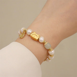 Buddha Gift Year Of The Dragon Red Agate Strawberry Quartz Black Obsidian Jade Garnet Pearl Cinnabar Dumpling Dragon Luck Fu Character Bracelet