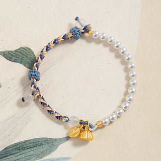 Buddha Gift 925 Sterling Silver Lotus Pearl Colorful Rope Chalcedony Prosperity Bracelet