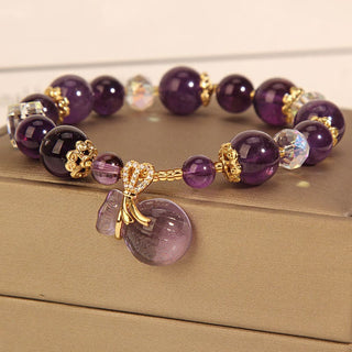 Buddha Gift Natural Amethyst Crystal Money Bag Charm Positive Bracelet