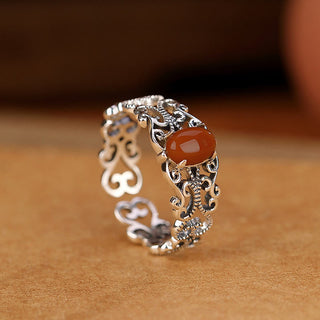 Buddha Gift 925 Sterling Silver Vintage Red Agate Self-acceptance Calm Ring
