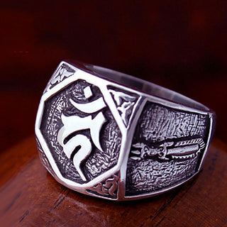Buddha Gift 925 Sterling Silver Sanskrit Design Carved Protection Adjustable Ring
