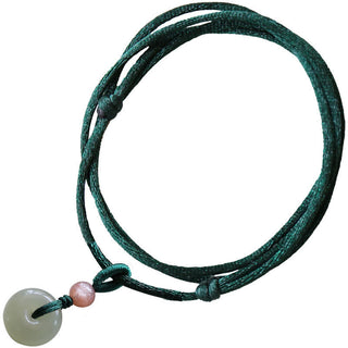 Buddha Gift Natural Round Jade Peace Buckle Lotus Abundance String Necklace Pendant