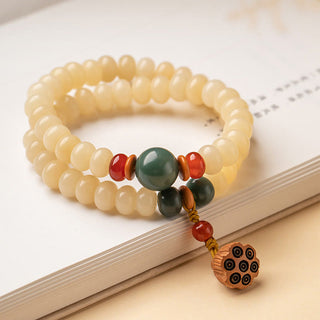 Buddha Gift Bodhi Seed Lotus Pod Charm Peace Double Wrap Bracelet