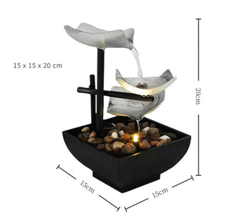 Buddha Gift Three Layers Waterfall Fountain Tabletop Lotus Ornaments With River Rocks Desktop Decoration