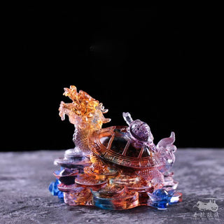 Buddha Gift Feng Shui Dragon Turtle Coins Handmade Liuli Crystal Luck Art Piece Home Office Decoration