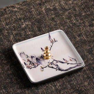 Buddha Gift Mountain Lake Flower Leaf Healing Ceramic Plate Tray Stick Incense Burner Decoration
