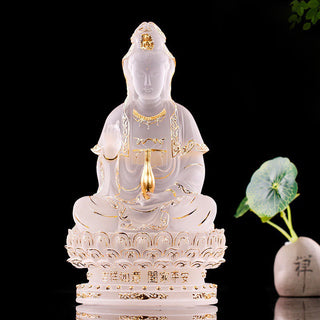 Buddha Gift Kwan Yin Avalokitesvara Handmade Figurine Liuli Crystal Art Piece Wealth Statue Home Offering Decoration