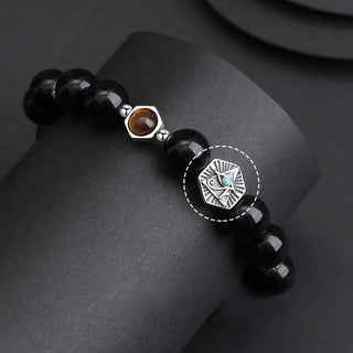 Buddha Gift 925 Sterling Silver Black Obsidian Tiger Eye Eye of Providence Purification Bracelet