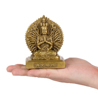 Buddha Gift Chenrezig Thousand-handed Avalokitesvara Figurine Double-sided Kuan Yin Bodhisattva Protection Solid Copper Statue Decoration