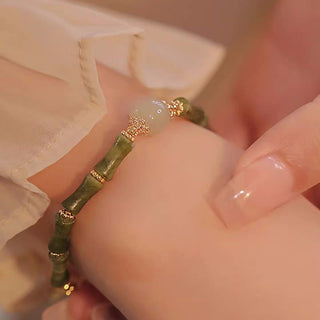 Buddha Gift 14K Copper Plated Peridot Hetian Jade Bamboo Pattern Luck Bracelet