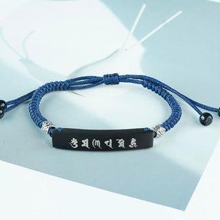 Buddha Gift Buddhism Six True Words Wood Ebony Wood Silver Inlaid Protection Bracelet