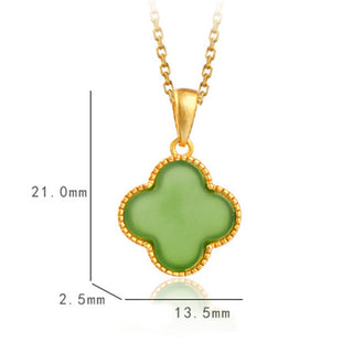 Buddha Gift 925 Sterling Silver Natural Hetian Jade Luck Four Leaf Clover Necklace Pendant