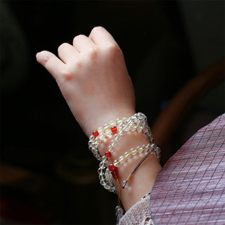 Buddha Gift 108 Mala Beads 925 Sterling Silver Natural White Agate Red Agate Quadruple Wrap Protection Bracelet