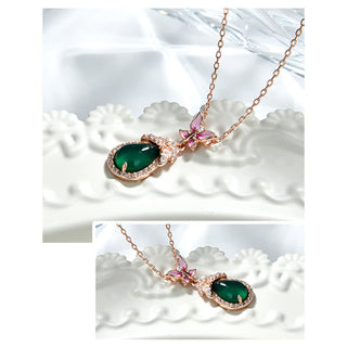 Buddha Gift 925 Sterling Silver Green Chalcedony Butterfly Zircon Courage Necklace Pendant