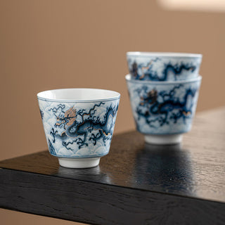 Buddha Gift Small Blue And White Dragon Pattern Ceramic Teacup Kung Fu Tea Cups 45ml