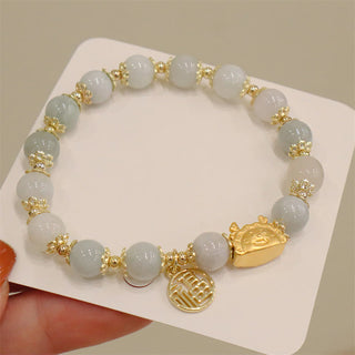 Buddha Gift Year Of The Dragon Red Agate Strawberry Quartz Black Obsidian Jade Garnet Pearl Cinnabar Dumpling Dragon Luck Fu Character Bracelet