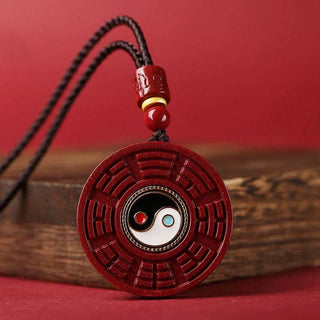 Buddha Gift Natural Cinnabar Bagua Rotatable Yin Yang Keep Away Evil Spirits Necklace Pendant