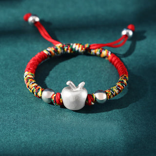 Buddha Gift 999 Sterling Silver Apple Red Multicolored Rope Luck Protection Handcrafted Kids Bracelet