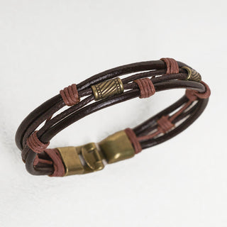 Buddha Gift Vintage Leather Wrist Band Brown Rope Layered Bracelet Bangle