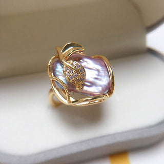 Buddha Gift Pearl Copper Plated Gold Flower Happiness Wealth Ring