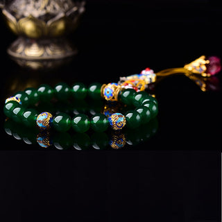 Buddha Gift Natural Green Agate Wrist Mala Success Charm Pocket Mala Car Decoration