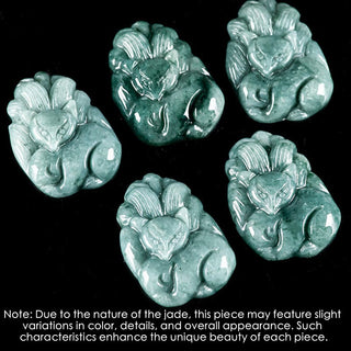 Buddha Gift Natural Green Jade Nine Tailed Fox Engraved Prosperity Necklace Pendant