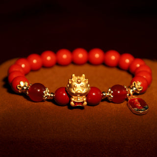Buddha Gift Year of the Dragon Natural Cinnabar Ingot Protection Bracelet