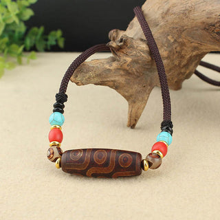 Buddha Gift Tibetan Nine-Eye Dzi Bead Three-eyed Dzi Bead Protection String Necklaces Pendant