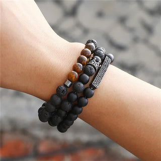 Buddha Gift 3Pcs Frosted Stone Lava Rock Tiger Eye Activate Bracelet
