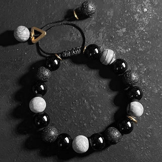 Buddha Gift Black Obsidian Lava Rock Stone Yin Yang Strength Bracelet