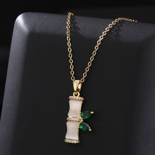 Buddha Gift 18K Gold Plated Chalcedony Bamboo Rhinestones Harmony Necklace Pendant