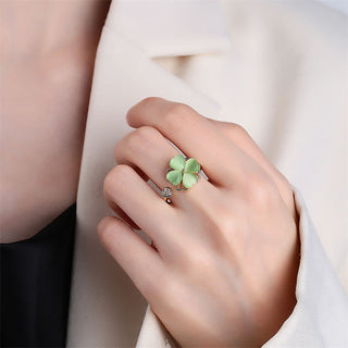 Buddha Gift Cat's Eye Four Leaf Clover Zircon Love Rotatable Ring