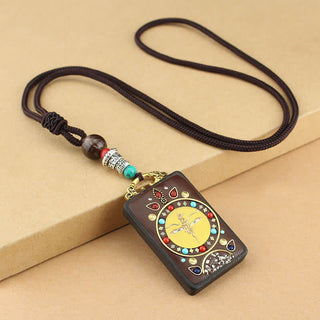Buddha Gift Tibet God of Wealth Thangka Ebony Peace Necklace Pendant