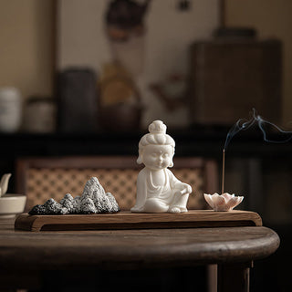 Buddha Gift Lotus Flower Tathagata Kwan Yin Avalokitesvara Ksitigarbha Meditation Ceramic Stick Incense Burner Decoration