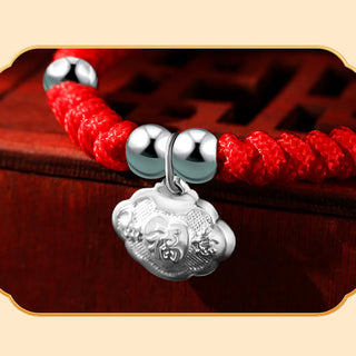 Buddha Gift 925 Sterling Silver Handmade Fu Character Lucky Money Bag Chinese Lock Charm Bell Lotus Copper Coin King Kong Knot Braided Kids Bracelet