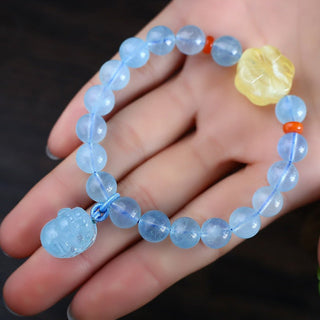 Buddha Gift Natural Aquamarine Amber Pixiu Peace Healing Charm Bracelet