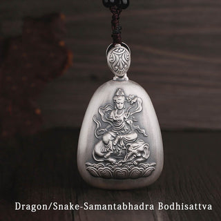 Buddha Gift 999 Sterling Silver Chinese Zodiac Natal Buddha Heart Sutra Engraved Protection Necklace Pendant