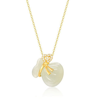 Buddha Gift Natural Hetian White Jade Luck Money Bag Necklace Pendant