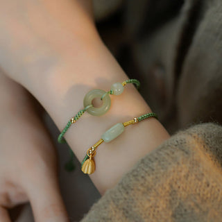 Buddha Gift Lotus Jade Peace Buckle Bead Luck Happiness Charm String Bracelet