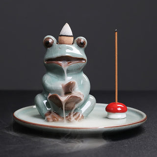 Buddha Gift Meditation Frog Ceramic Lotus Healing Incense Burner
