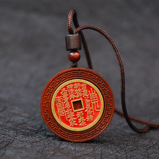 Buddha Gift Lightning Struck Jujube Wood Yin Yang Bagua Mountain Ghosts Spend Money Protection Necklace Pendant