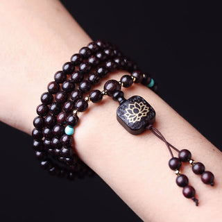 Buddha Gift 108 Mala Beads Tibetan Small Leaf Red Sandalwood Lotus Balance Bracelet